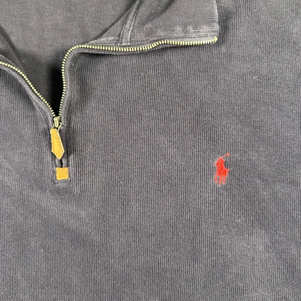 Polo Ralph Lauren Quarter Zip Pullover Mens 3XB Big Navy Blue Cotton Ribbed Logo